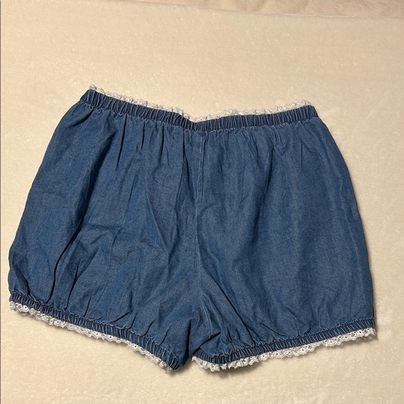 Blue Denim Printed PJ Shorts with White Lace Trim - Picture 3 of 4